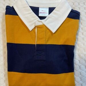 Striped Polo Shirt in Navy and Mustard